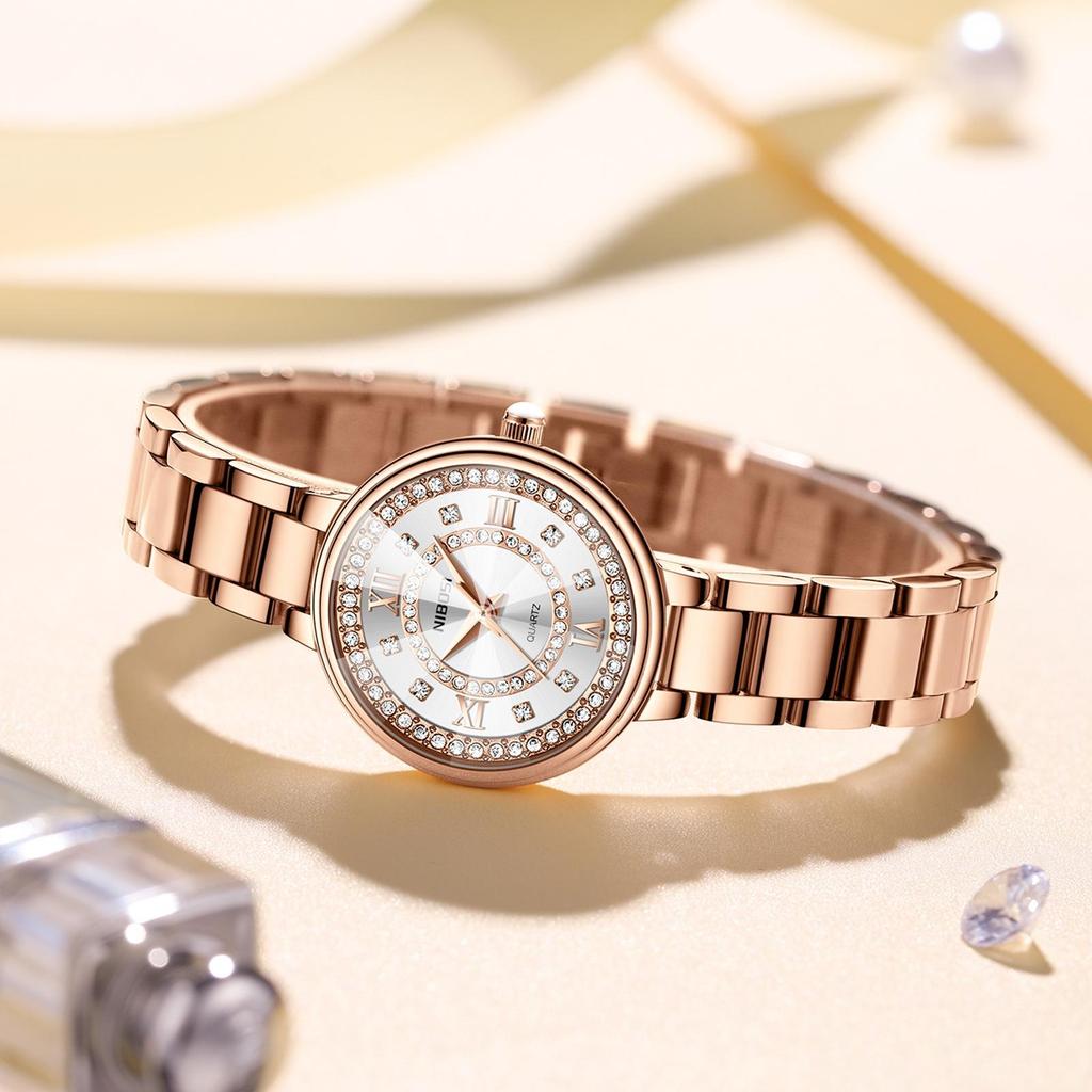 NIBOSI Diamond Dial Quartz Watch for Women Fashion Elegant Ladies Watches Stainless Steel Waterproof Women's Wristwatch