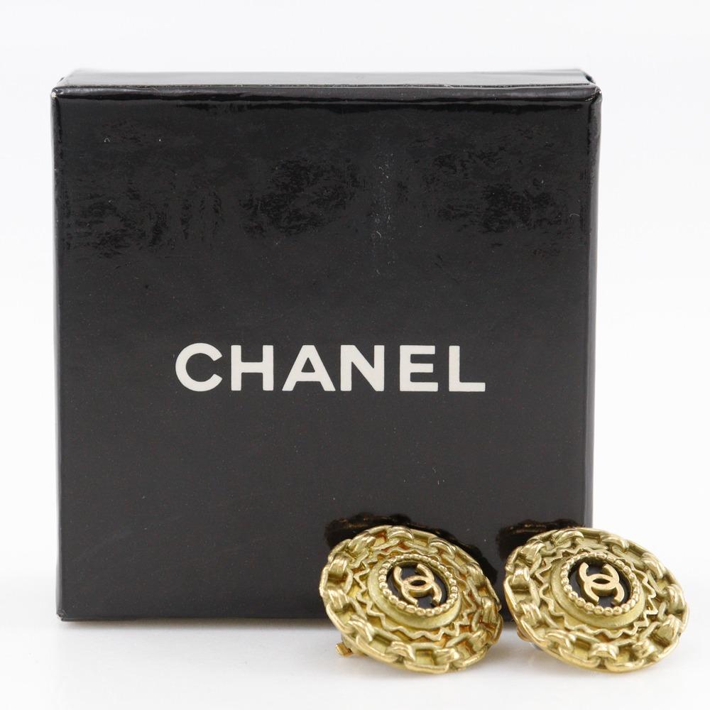 Chanel COCO Mark Earring Vintage Plated Gold 14.5g Women Used