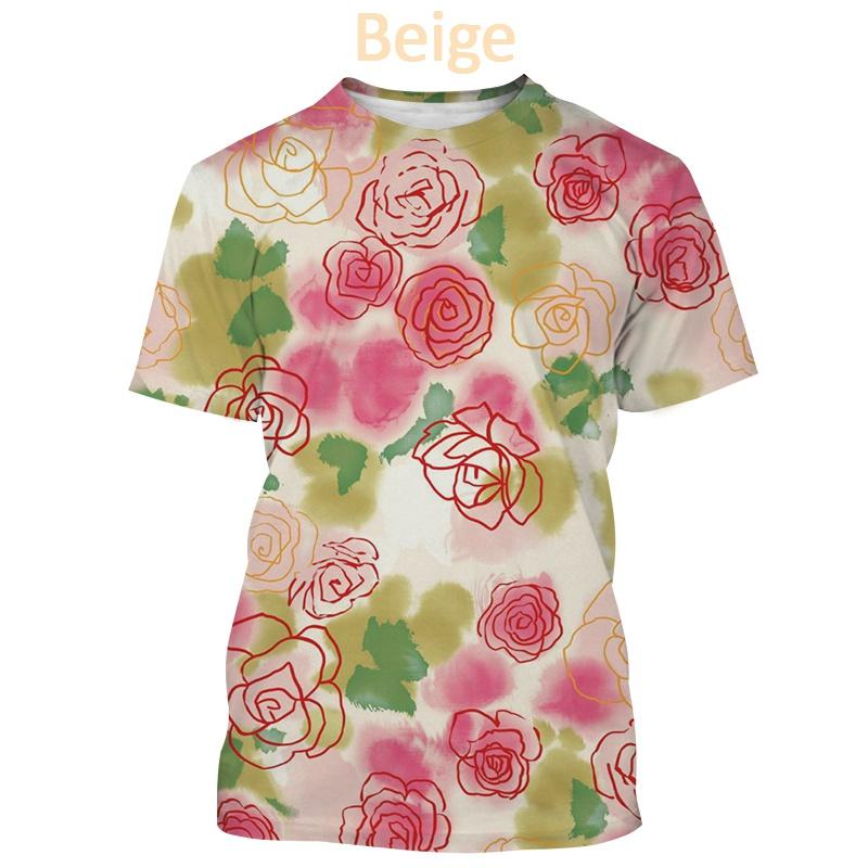 

Summer 3D Floral Summer Womens Fashion Print Short Sleeves Creative Gradient Flower Casual Sports T-Shirt XS