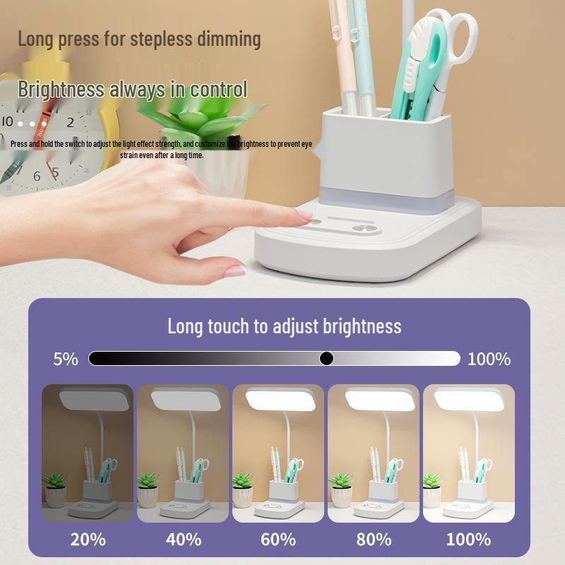 Multifunctional Desk Lamp with Night Light, Eye-Caring Student Bedside Lamp for Dorms