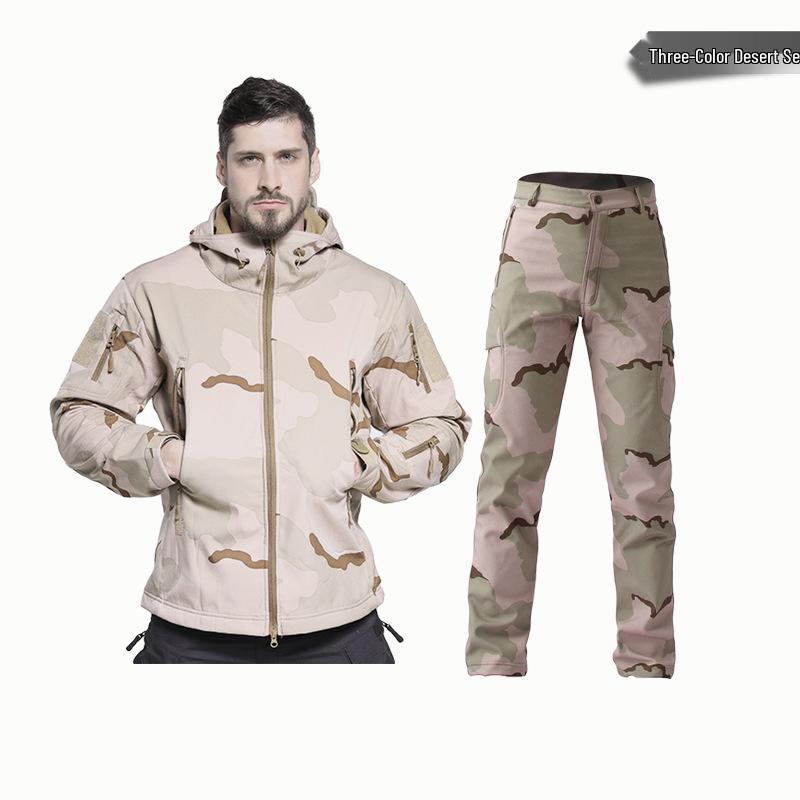 Alpha Green Tactical Sharkskin Waterproof Ski Suit: Camouflage Soft Shell Pants & Warm Fleece Set