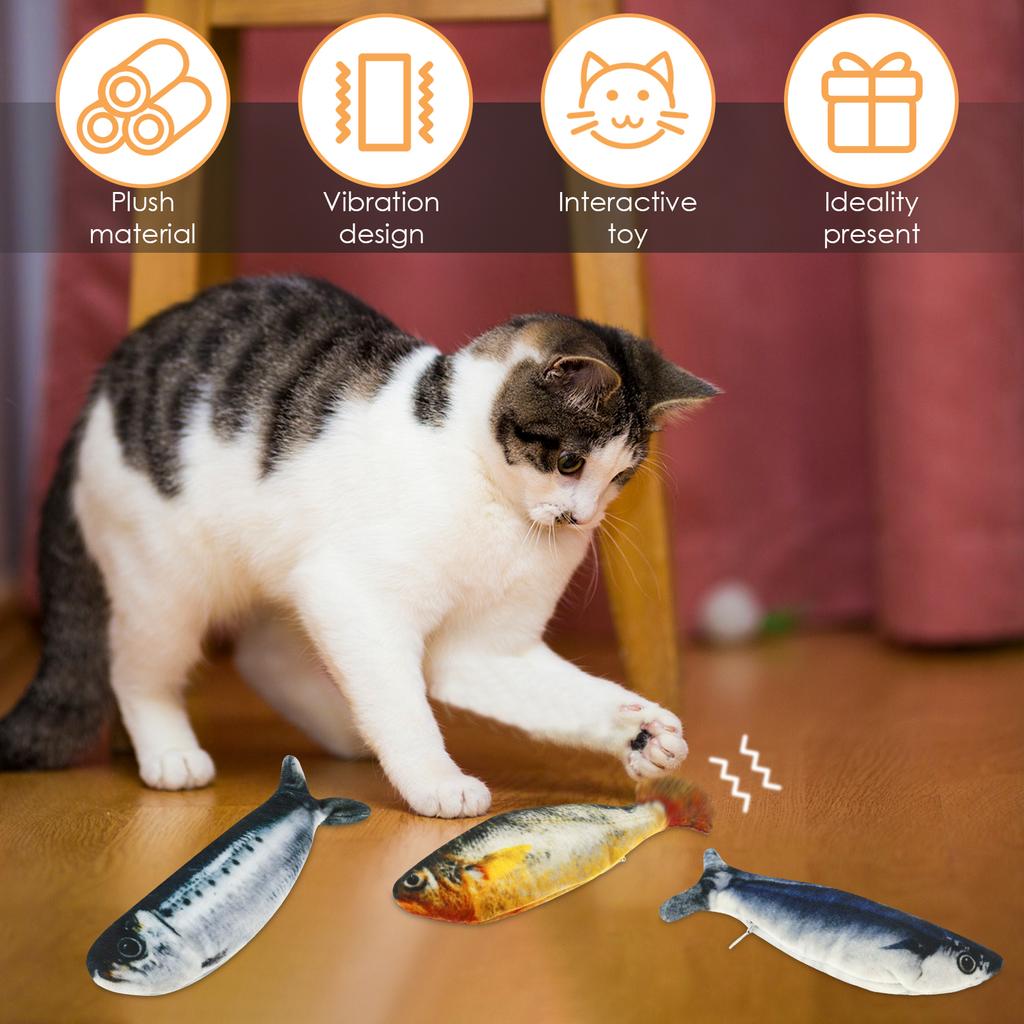 3Pcs Vibration Electric Fish Cat Toy Felt Realistic Flopping Fish Add Fun Interactive Flopping Toy Attract Attention for Cat