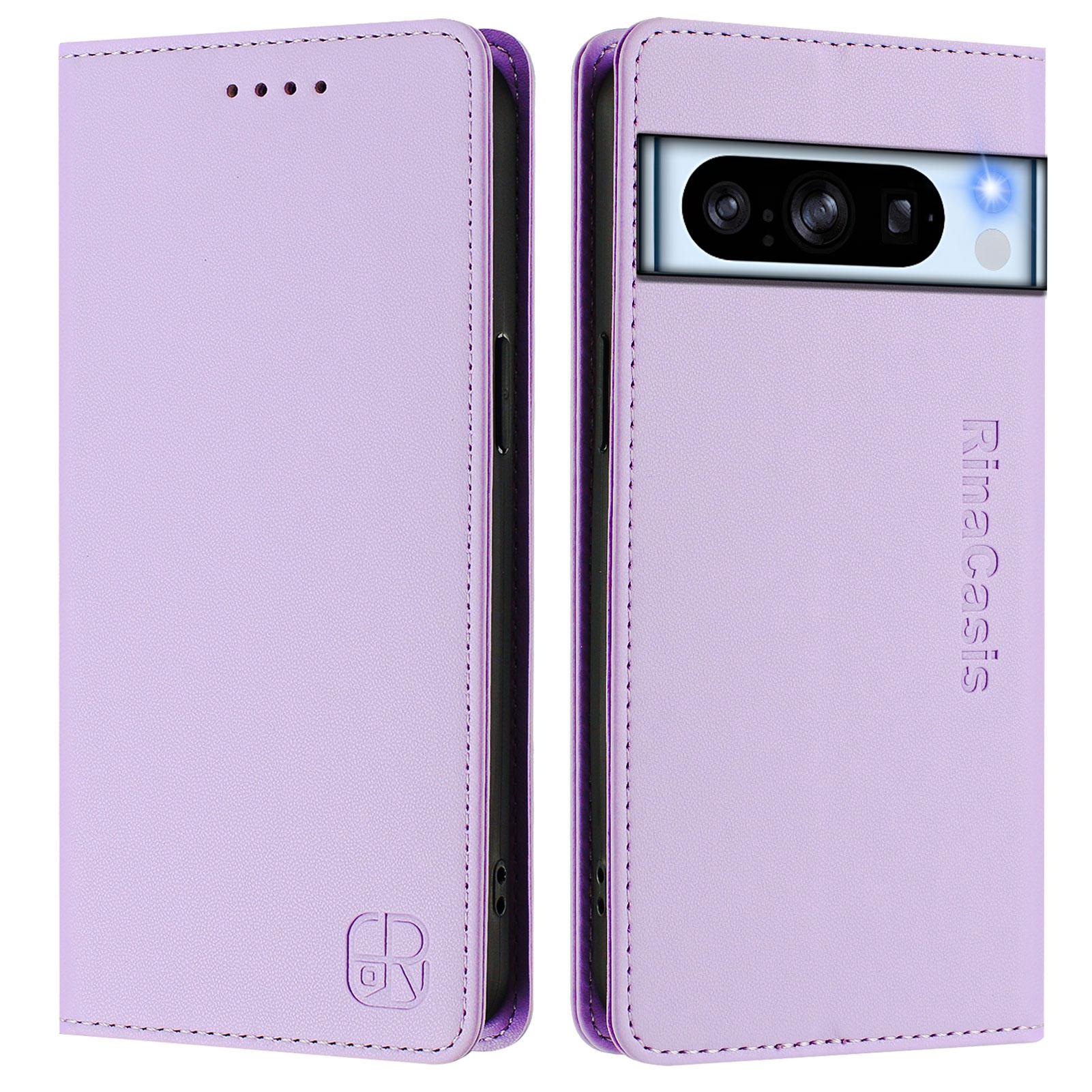 

For Google Pixel 8 Pro Leather Case RINACASIS RC01 Phone Cover with RFID Blocking Wallet Stand Light Purple