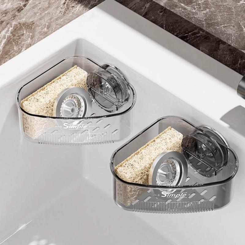 Suction Cup Corners Sink Organizers With Drainage Holes ABS Kitchen Bathroom Storage Shelf Easy Installation