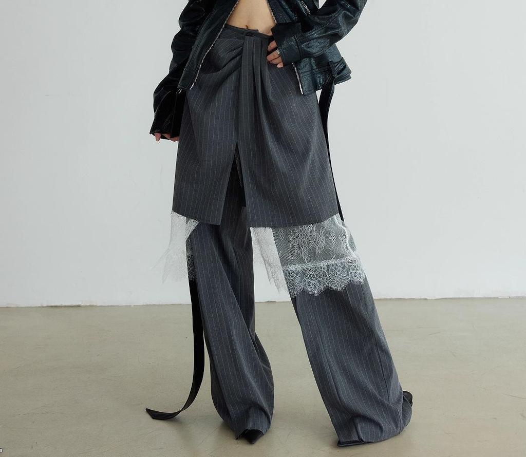 European & American Style 3-in-1 Detachable Lace-Trim Striped Pants - Autumn Collection