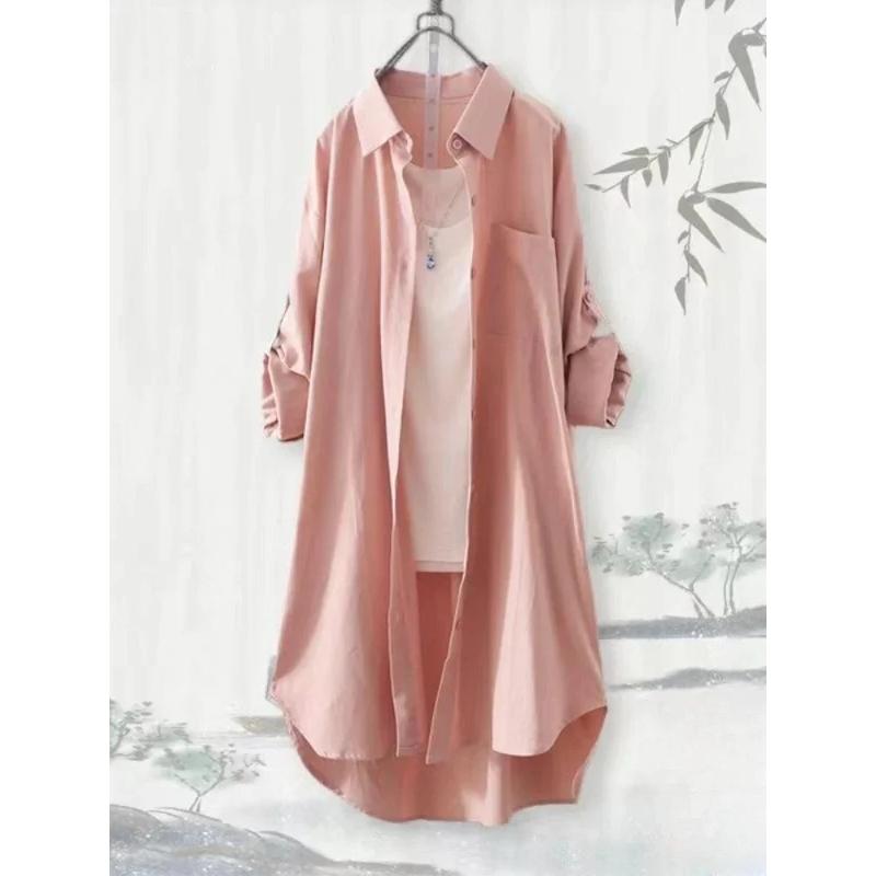 Plus Size Loose Breathable Blouses Shirt Korean Casual Autumn Shirts Women Simple Solid Female Long Sleeved Shirts