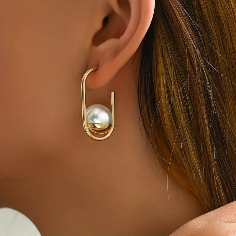 Fashion Trend Geometric Imitation Pearl Drop Earrings Women's Personalized Daily Versatile Holiday Accessories Gift