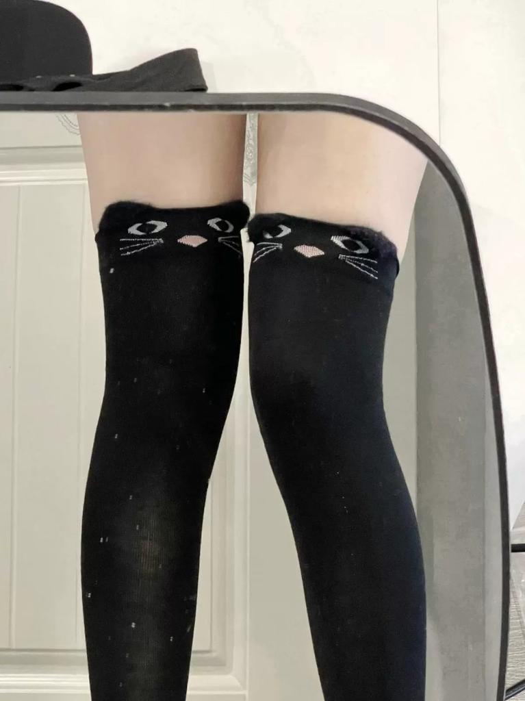Kawaii Cartoon Cat Panda Thigh High Socks Over Knee Elastic Stockings Women Girls Autumn Winter Solid Color Warm Tights Cute