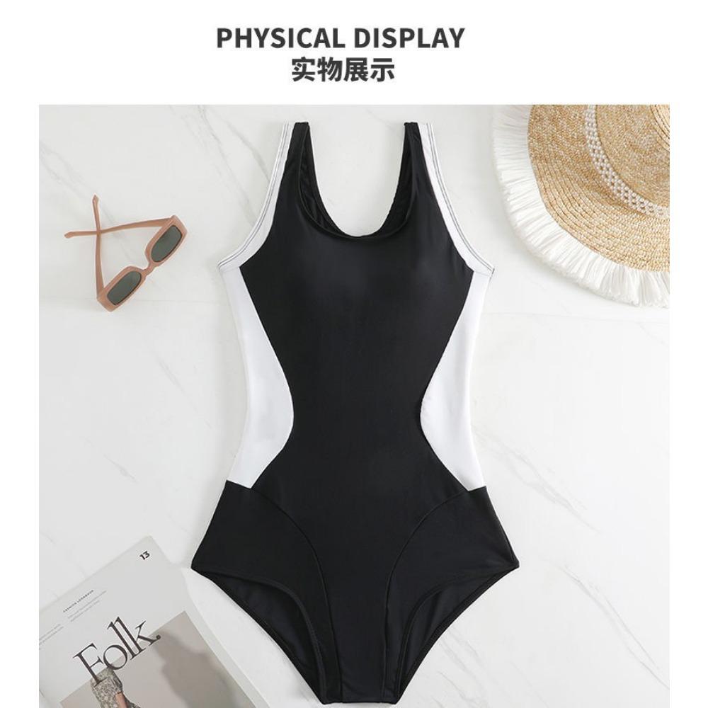 One-piece Splicing Swimsuit Small Breasts Gathered Conservative Flat Angle To Cover The Belly and Show Thinness
