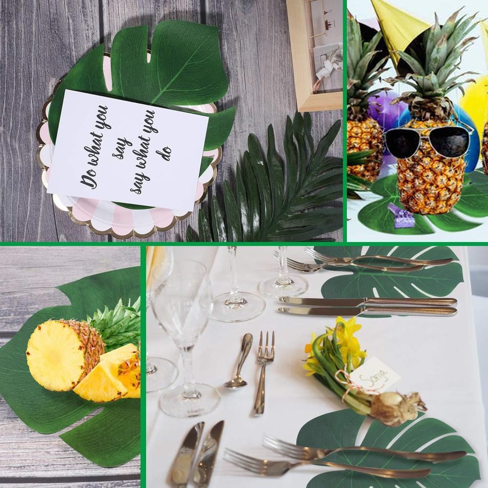Palm Leaves Artificial Tropical Monstera Plant Fake Leaves Safari Birthday Decorations,Jungle Theme Party Supplies,Faux Green