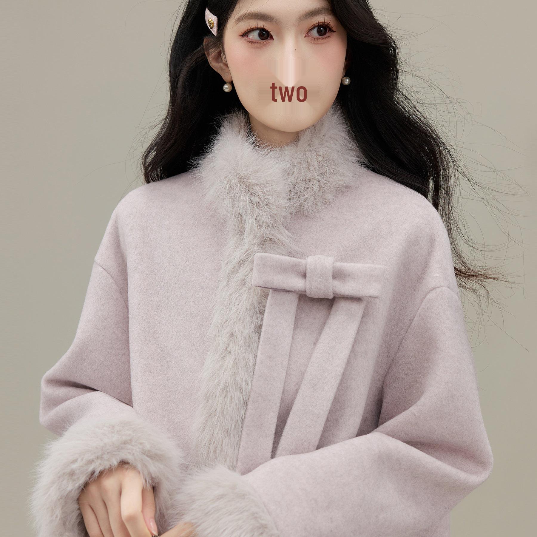 Fen Zhi Ya Huai Women s Petite Woolen Coat with Fox Fur - New Winter Style Medium