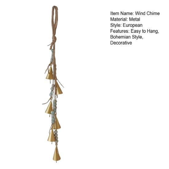 Bohemian Wind Chime Hanging Metal Harmony Cow Bell Cluster with Jute Rope Farmhouse Rustic Vintage Outdoor Garden Patio Wind Bell Decoration Ornament