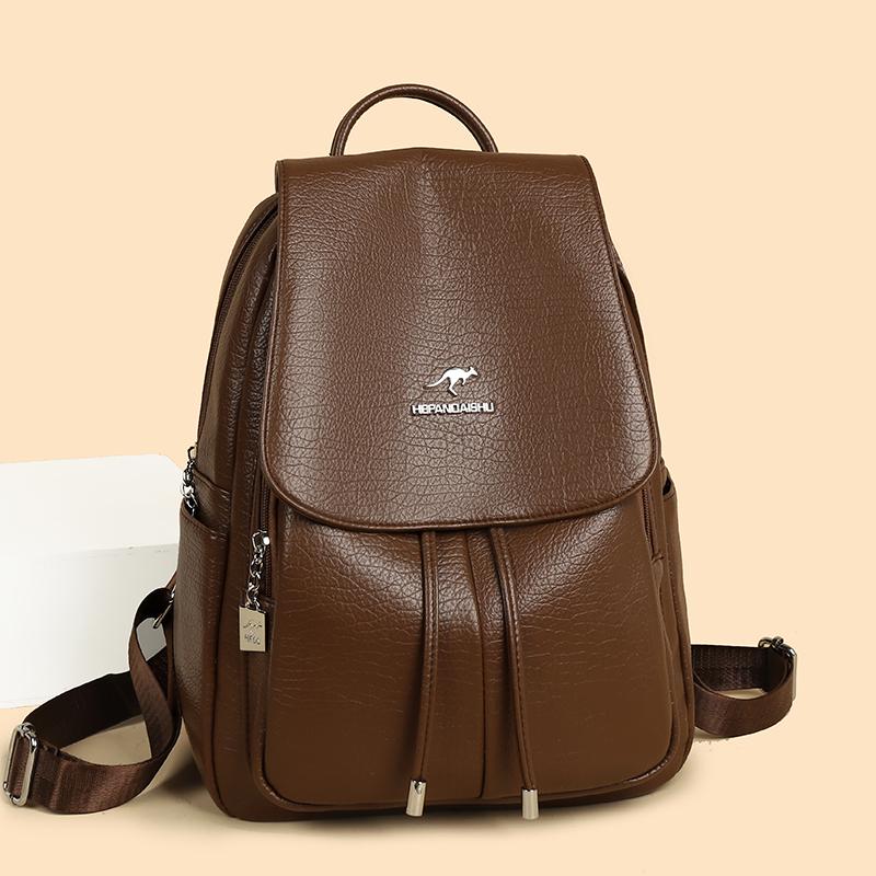 Rucsac-Geantă din Piele Ecologică Texturată cu Buzunar Frontal cu Clapetă Mâner Superior Rucsac Casual de Zi pentru Femei