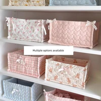 New Square Storage Basket Cotton Stripe Sorting Basket Lace Flower Desktop Box Home Supplies Sorting Basket