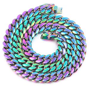 Xs Wholesale 10mm Color Cuban Link Chain Mens Miami Stainless Steel Chain Necklace Cuban Chain Hop Jewelry 16inches(40.64cm)