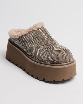 Uggs na platformě s kamínky Suny Liana 53500 36 béžové semiš vlna