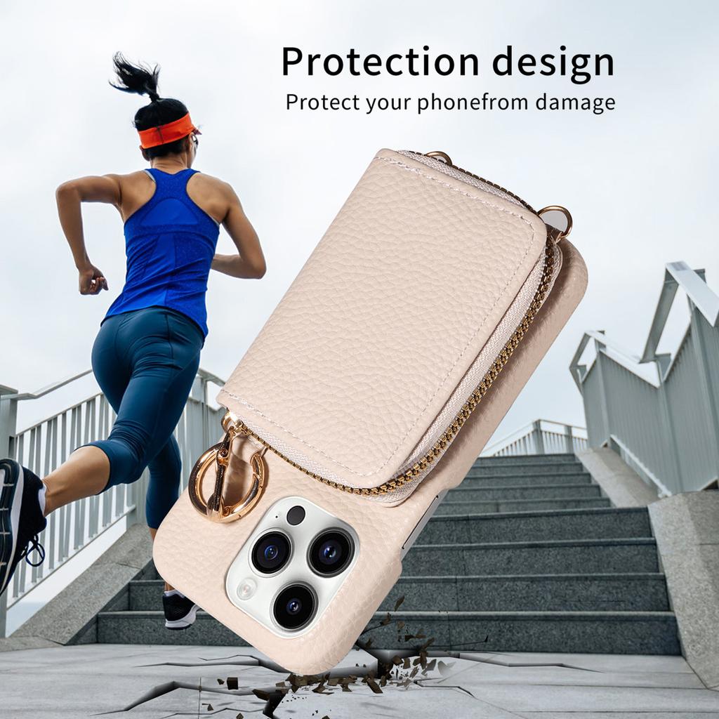Newly designed Deluxe zipper card case for iPhone13 12 11Pro Pro Max Mini 7 Phone case with Crossbody lanyard Faux leather