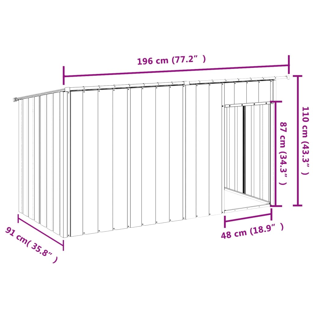 Vidaxl Buda per Cane, Con Tetto, Antracite, 196X91X110 Cm, Acciaio