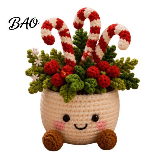 Durable Artificial Yarn Plants Simulated Crochet Christmas Potted Decor, Knitted Mini Tree Flower Themed Room Accents Ornament, Cute Festive Tabletop