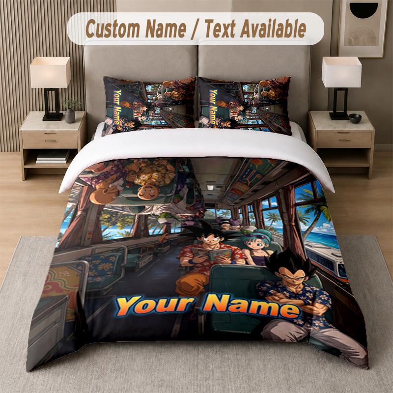 Dragon Ball 3Pcs Bedding Set, Personalized Custom Name Text, 1 Duvet Cover & 2 Pillowcases For Bedroom