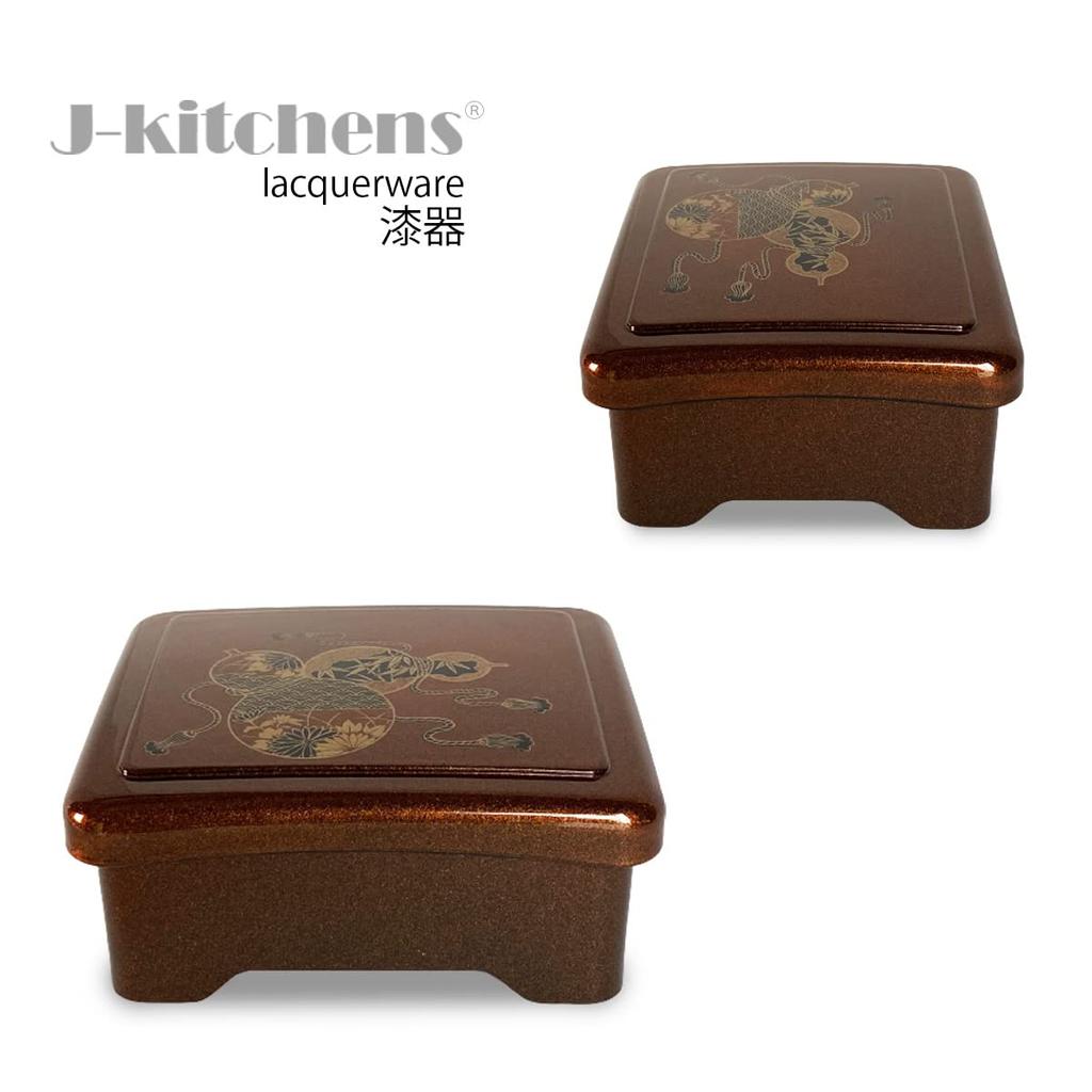 J-Kitchens Unagi Jubako Box, Kozukidon Jubako, Pear-Ground Gourd Design with Red Interior, 16.7cm X 14.3cm X 8cm, Made In Japan (89)