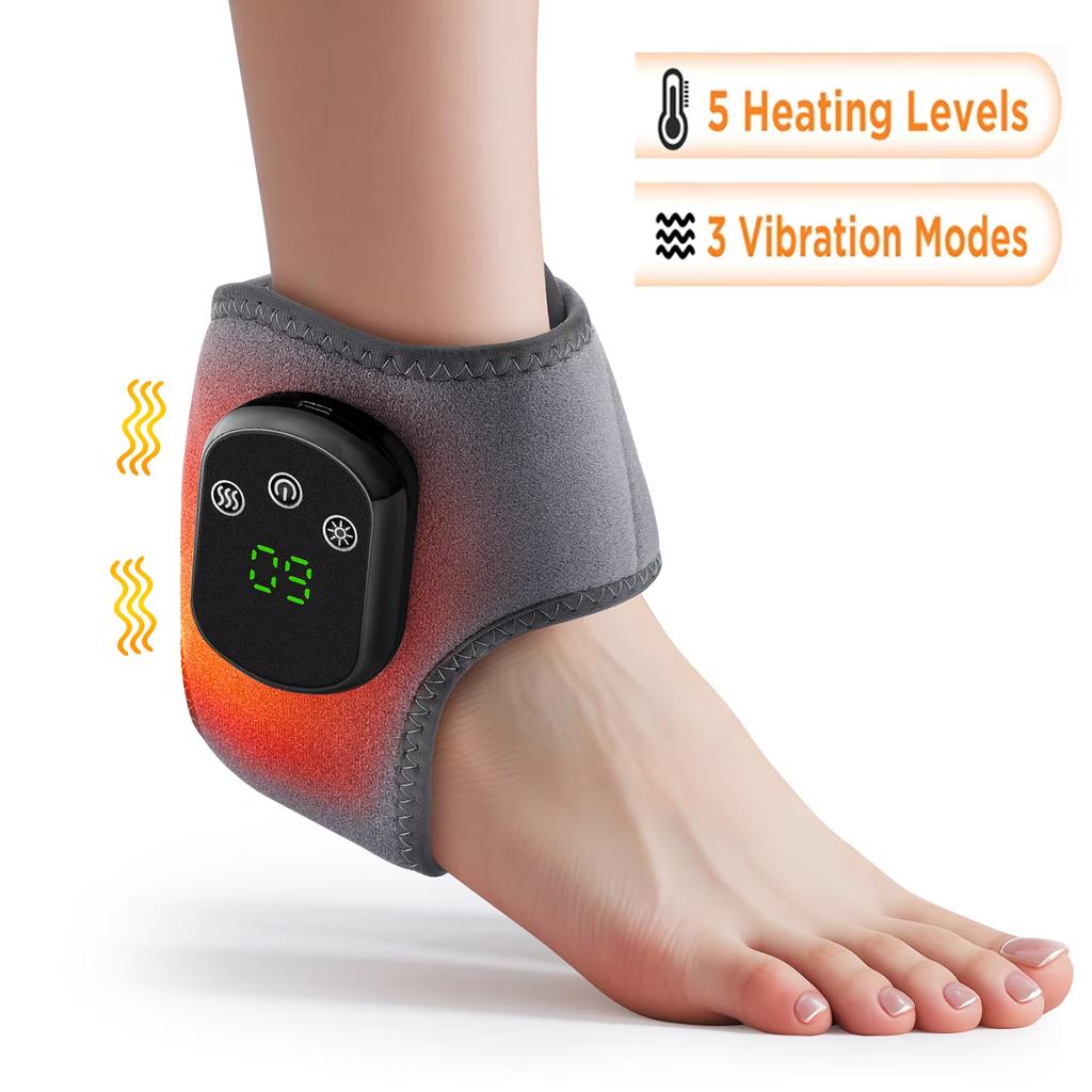 Electric Cordless Heated Ankle Guard Massager for Right or Left Foot Vibration Massage Wristband Hot Compress Ankle Wrist Brace