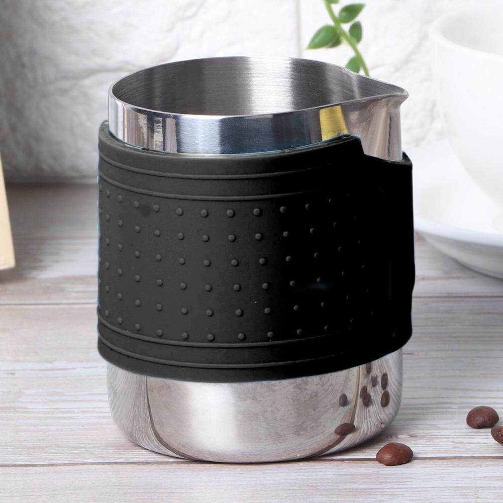 350ml Stainless Steel Milk Frothing Cup Anti-Scald Silicone Coffee Pitcher for Latte Art Making(Black )