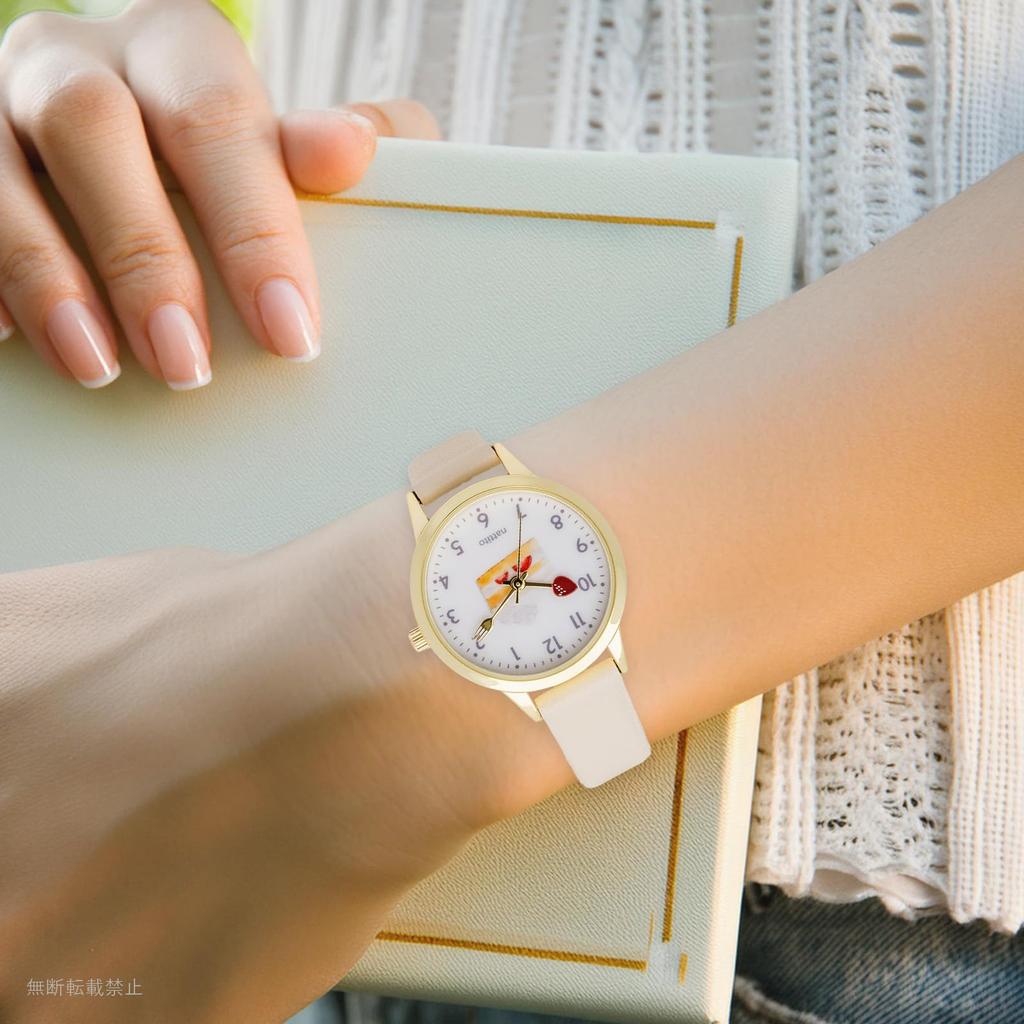 Fieldwork Analog Watch with Dessert Leather and Decorative White with Strawberry and Cherry Designs Women's Design, Band, Hands, (GY096-1 WH)
