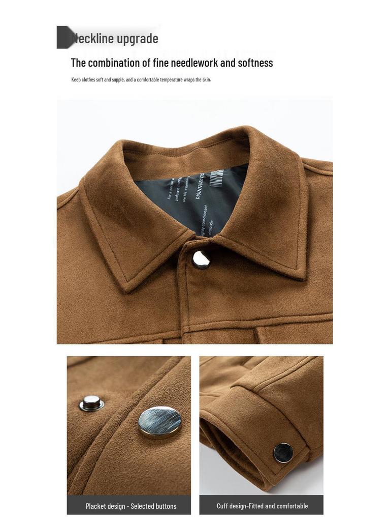 Men’s 2024 Autumn Suede Jacket: Trendy Loose Fit with Turn-Down Collar - Versatile Casual Top.