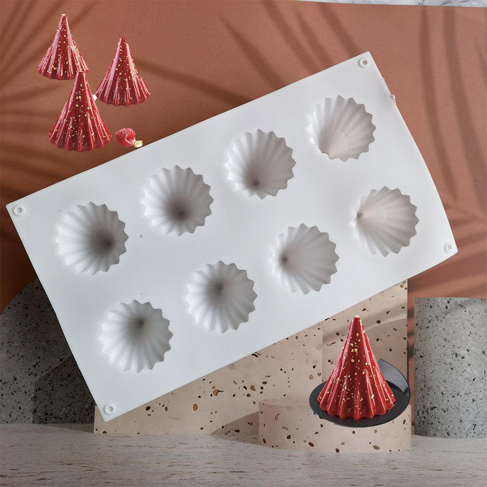 8 Grid Christmas Tree DIY Silicone Mold Icing Biscuit Aroma Candle Mold Stripe Tree Chocolate Mold
