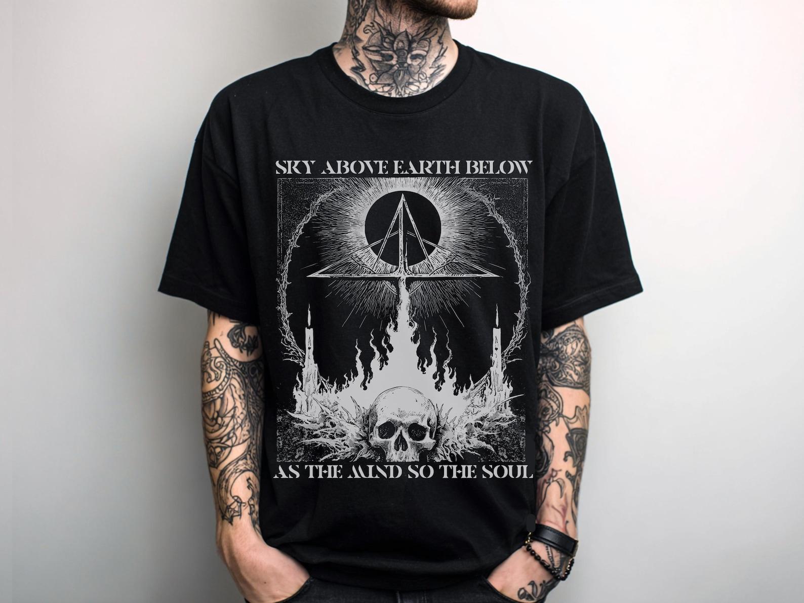 Unisex Occult Skull Gothic T-Shirt, Weirdcore Trippy Shirt, Gothic Alt Clothes, Men s Goth Punk Shirt, Alternative Clothing, Gift For Him 3XL