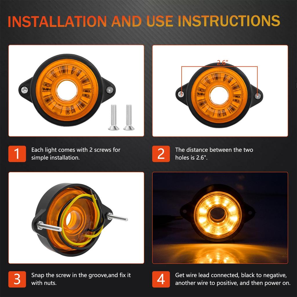 Side Marker LED 12V 24V Yellow Marker Lamp for Trailers and Trucks 10 LEDs Marker Width Light Roadside Light Side Light High Brightness Illumination