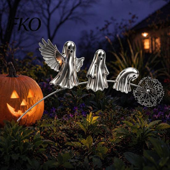 Dandelion Ghost Lawn Ornaments Halloween Garden Stake, Rustic Yard Art Decor with Accent, Metal Sculpture for Patio Flower Bed And Backyard