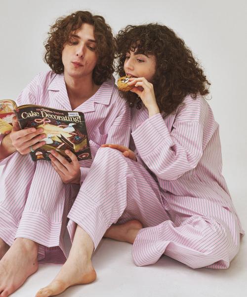 [OGGITT] Dormitory Season Stripe Pajamas Cherry Blossom [Shipped from Korea] 100% Authentic Cherry Blossom - M