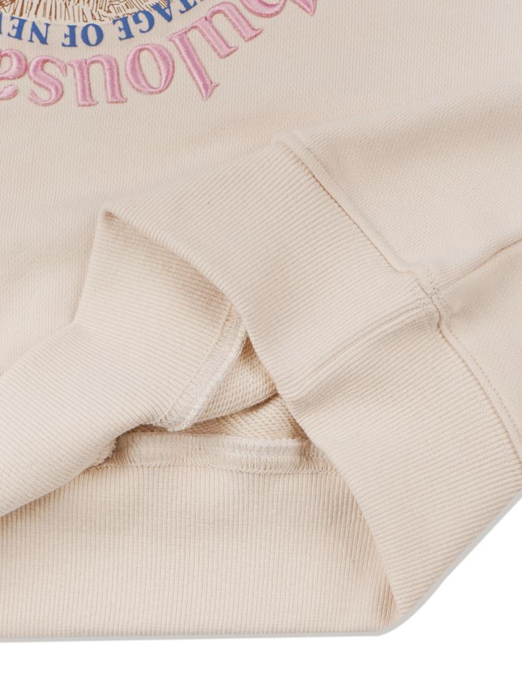 LA MAISON STUDIO Women'S Crop Circle Logo Embossed Bear Friends Heavy Terry Sweatshirt Cream Pink (Fcd3Ts702W)