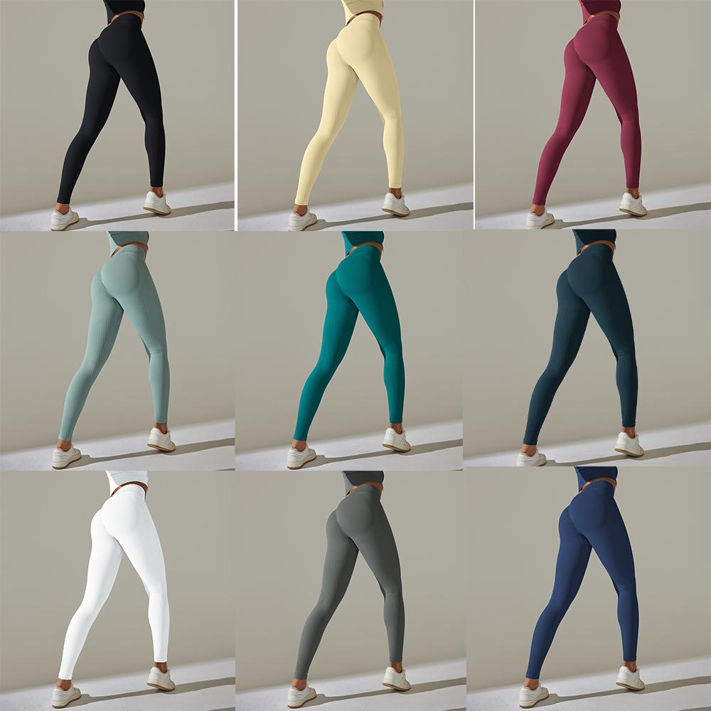 Seamless Ribbed Leggings for Fitness Hip Lift Yoga Pants Sports Push Up Tights Workout Clothes Sportswear Woman Gym