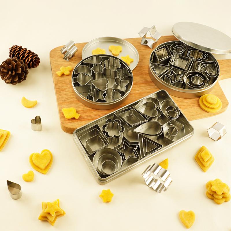 12/30PCS Stainless Steel Mini Cookie Cutters Set Geometric Shape Baking Tools for Biscuit Fondant Kitchen Baking Supplies