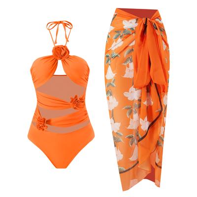 Maiô conservador de uma peça que cobre a barriga e sexy, novo maiô feminino com saia de praia de chiffon