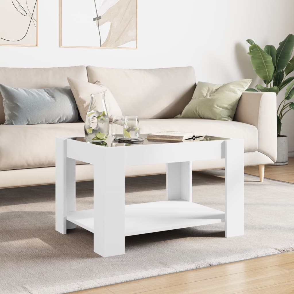 LED Coffee Table in White 73 x 53 x 45 cm Wood Based Material