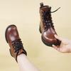 New Women'S British Style Lace-Up Boots - Leather Ankle Boots With Side Zipper & Chunky Sole, Spring/Fall Fashion Booties