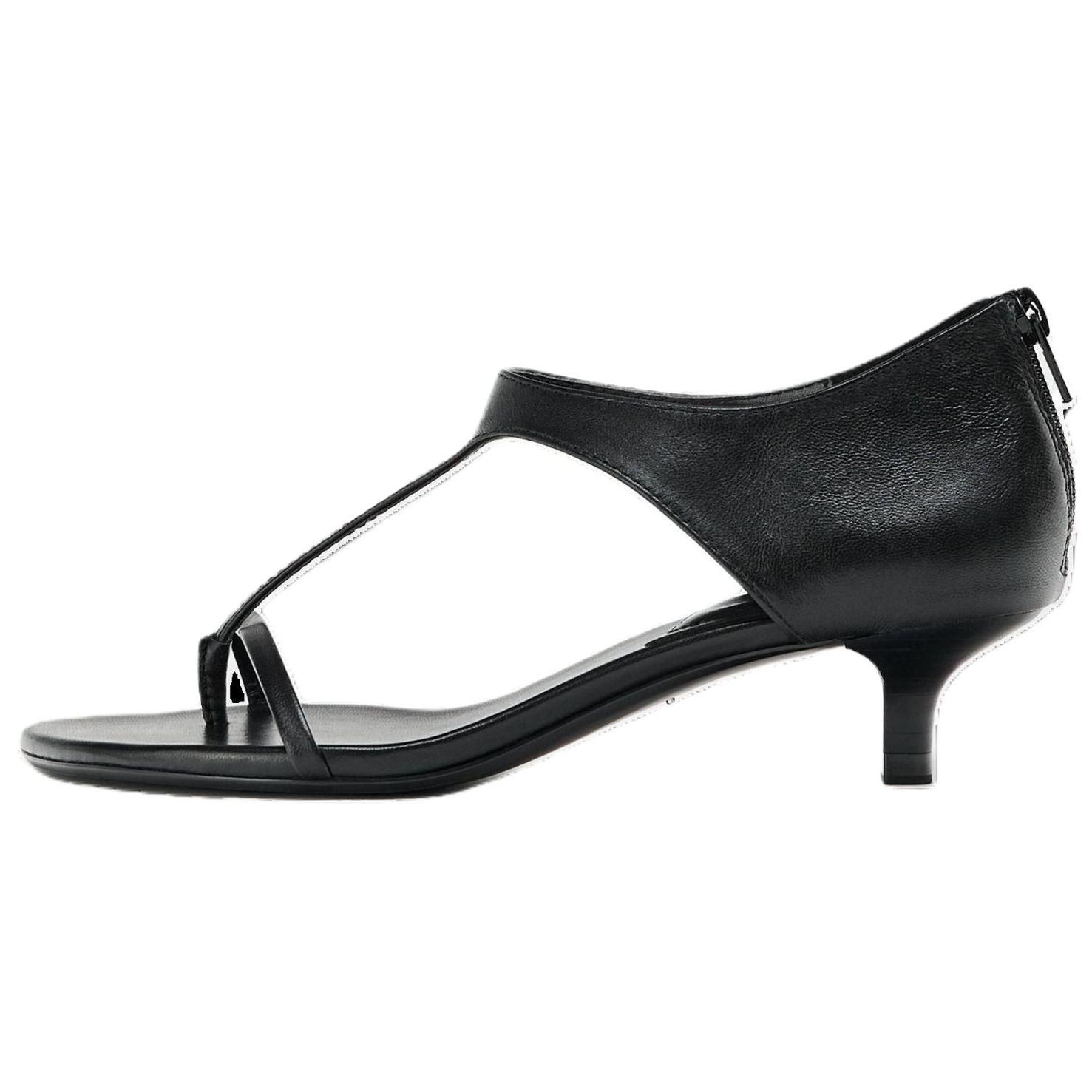 

Zara Винтажные кожаные сандалии с круглым носком, ремешком на щиколотке и низким каблуком-рюмочкой, женские сандалии, черные 11332510800 37