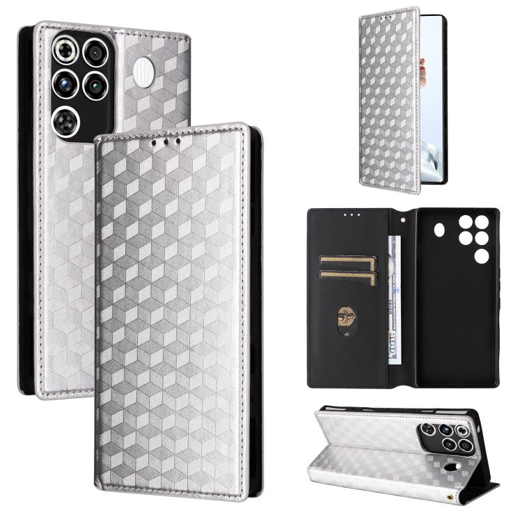 Cubic Grid Texture Flip Leather Phone Case