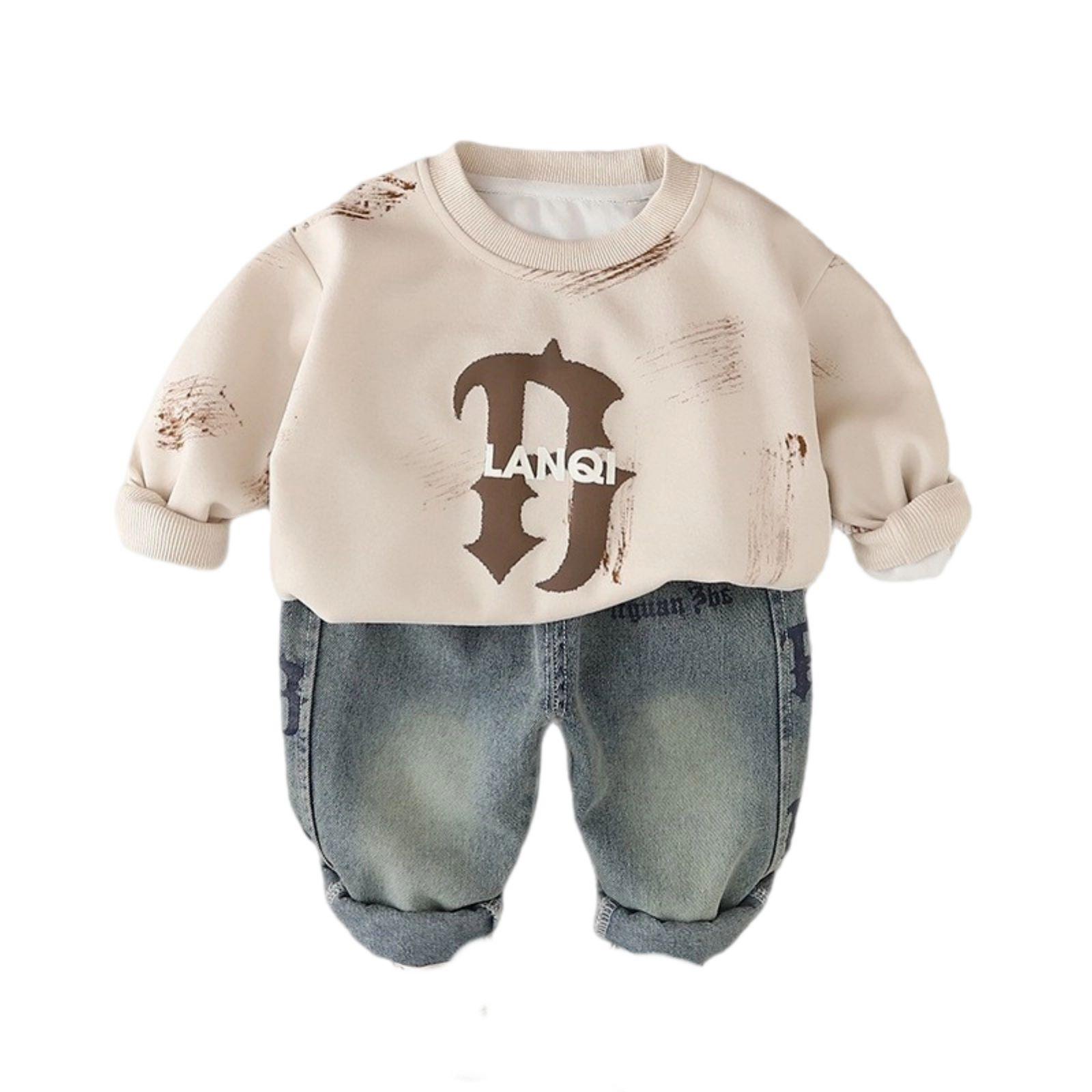 

Детский повседневный комплект с длинным рукавом, удобные наряды для повседневной носки 80 белый