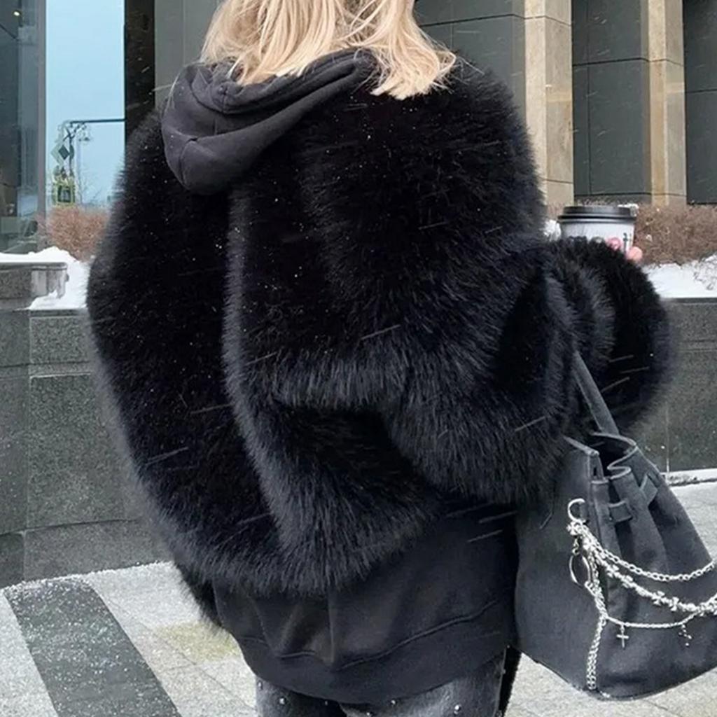 Women's Fashionable Warm Long Sleeve Solid-Color Furry Coat