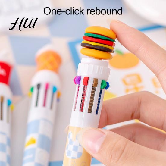 Cute Style Writing Tool Fast Food Themed 10-Color Ballpoint Pen French Fries Burger Cheese Pattern Topper Designs Multi-Color for Journaling And Notes