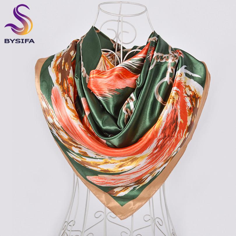 [BYSIFA] Spring Blue White Ladies Silk Scarf Hijab New Luxury Plaisley Satin Square Scarves Wraps Fashion Muslim Head Scarf Cape