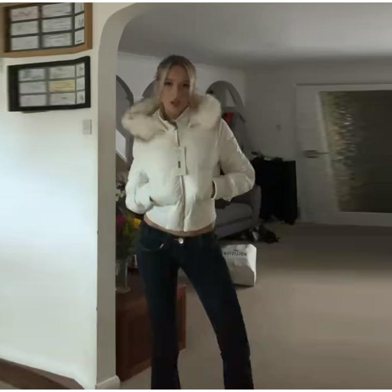 VAYLA Chic Langarm Reißverschlusstasche Cropped Jacke Mode Damen Kunstfell Kapuzen Steppmantel Winter Neu Damen Gepolsterte Oberbekleidung