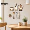 Adhesive Kitchen Wall Art 7Pcs Farmhouse Coffee Themed Wooden Decor, 2D Flat Theme Plaques, Retro Rustic Ornaments for Home Dining Room Cafe