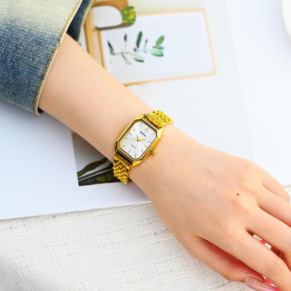 Elegant Vintage Octagonal Ladies Wristwatch Golden Case Quartz Watches Wateproof Steel Strap