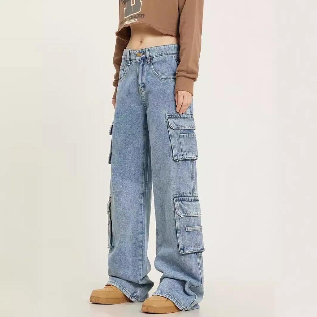 Men's Distressed Straight-Leg Workwear Jeans: European & American High-Street Style for Spring & Autumn